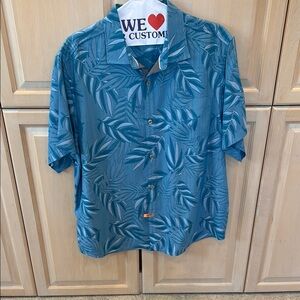 TOMMY BAHAMA Men's Blue Leaf Print Shirt